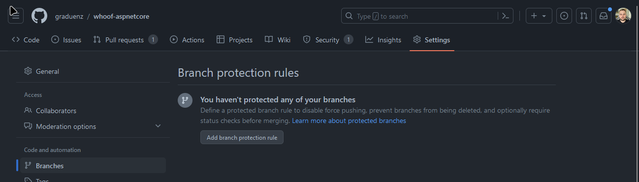 Click Add branch protection rule